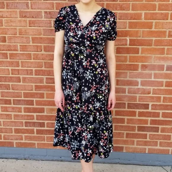 Reborn J black floral midi dress - Picture 2 of 8